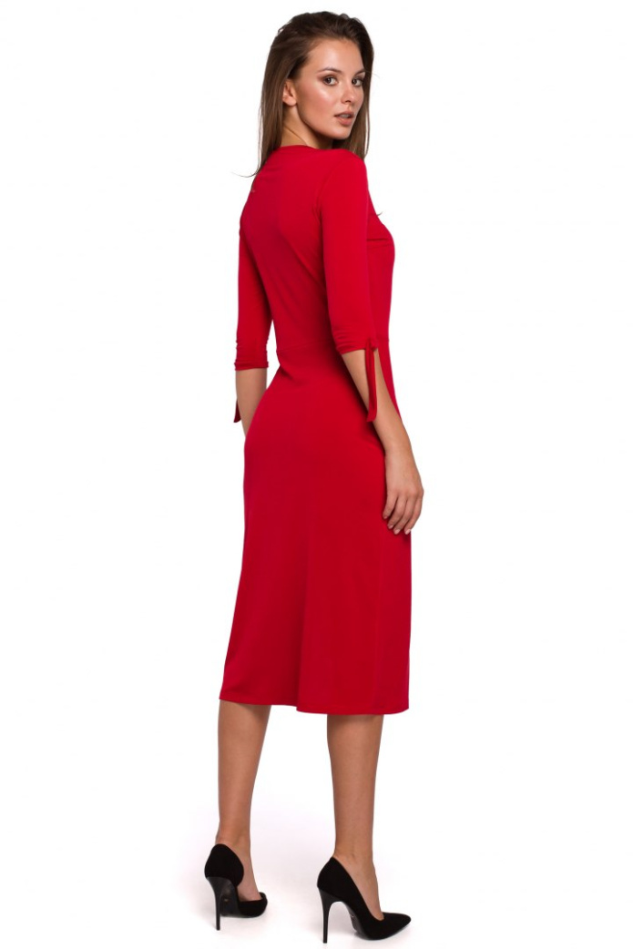 Sukienka Midi - Prosta Dopasowana Elastyczna - czerwona